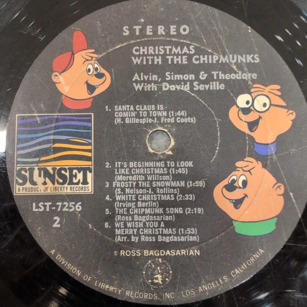 Christmas With The Chipmunks Vinyl LP Sunset LST-7256 Alvin Simon Theodore - Picture 2 of 4